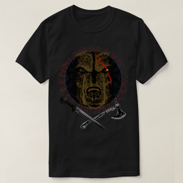 Berserker Odin Grizzly Bear Viking  T-Shirt (Design Front)