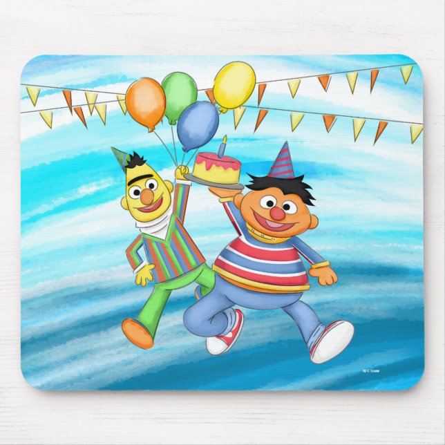 Bert and Ernie Birthday Balloons Mouse Mat (Front)