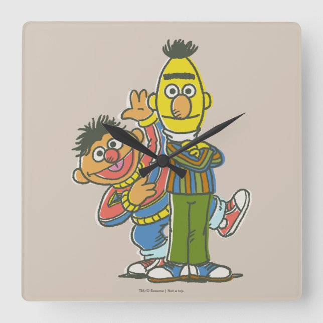 Bert and Ernie Classic Style Square Wall Clock (Front)