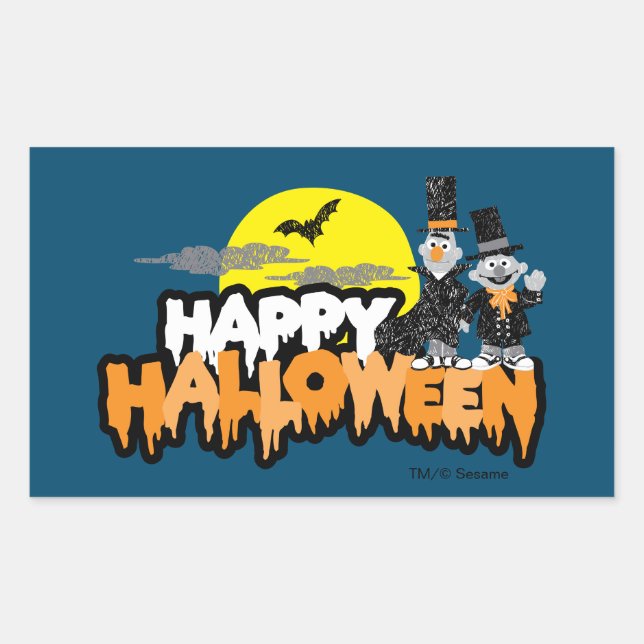 Bert and Ernie | Happy Halloween Rectangular Sticker (Front)