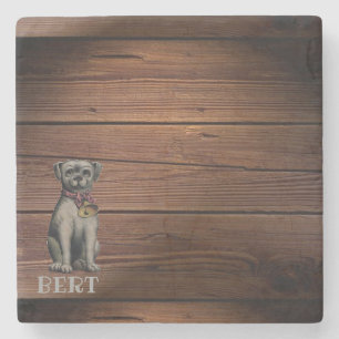 Bert the Dog on Wood Square Stone Coaster