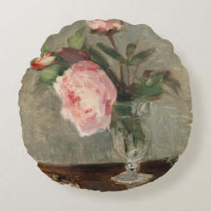 Berthe Morisot, Aesthetic peonies painting Round Cushion