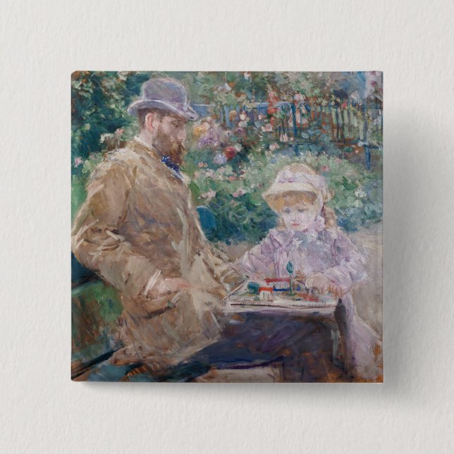 Berthe Morisot - Eugene Manet with his daughter 15 Cm Square Badge (Front)