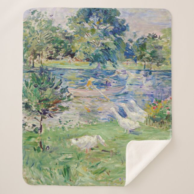 Berthe Morisot - Girl in a Boat with Geese Sherpa Blanket (Front)