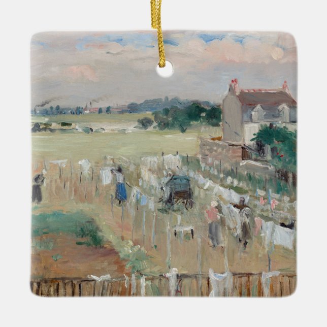 Berthe Morisot - Hanging the Laundry out to Dry Ceramic Ornament (Front)