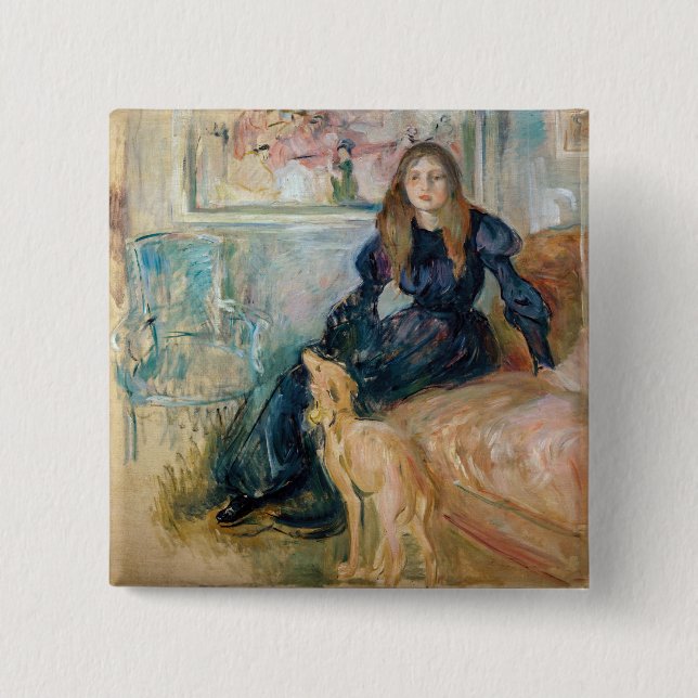 Berthe Morisot - Julie and her Greyhound Laerte 15 Cm Square Badge (Front)
