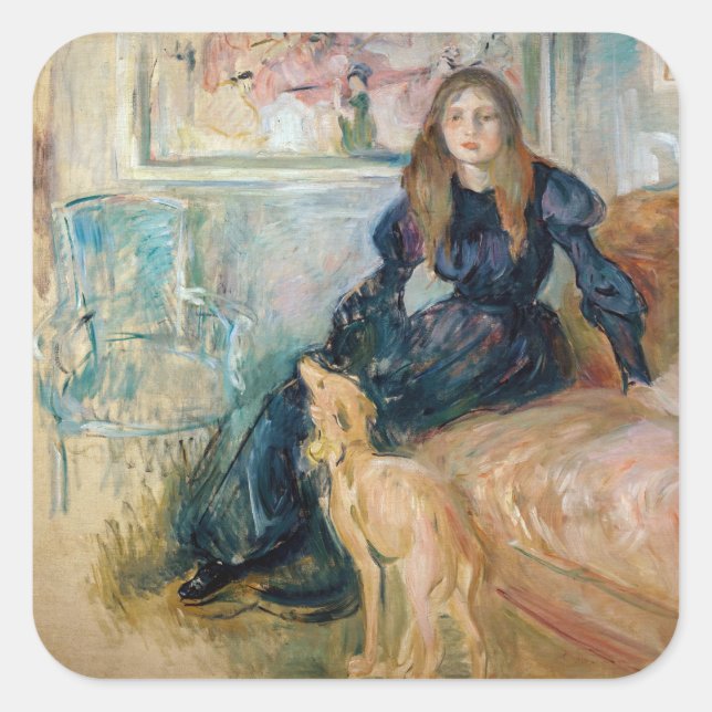 Berthe Morisot - Julie and her Greyhound Laerte Square Sticker (Front)