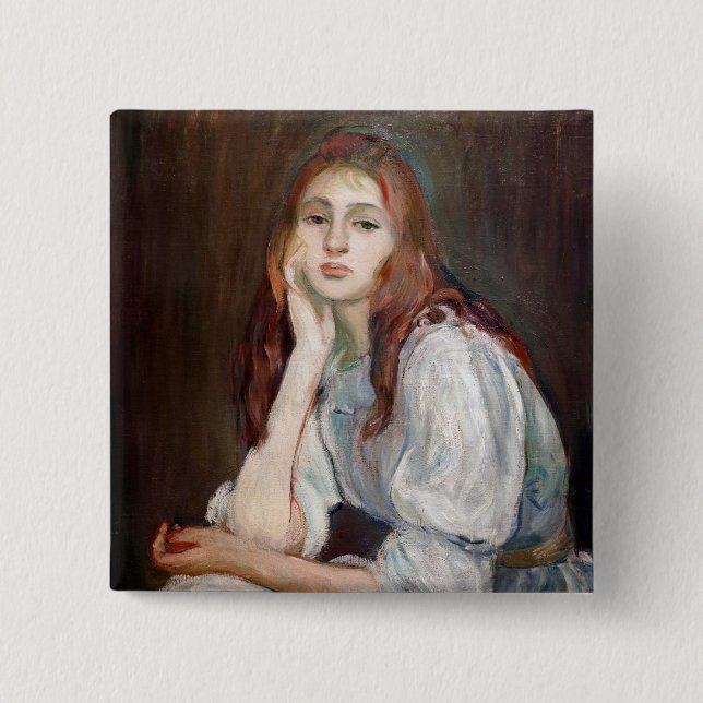 Berthe Morisot - Julie Daydreaming 15 Cm Square Badge (Front)