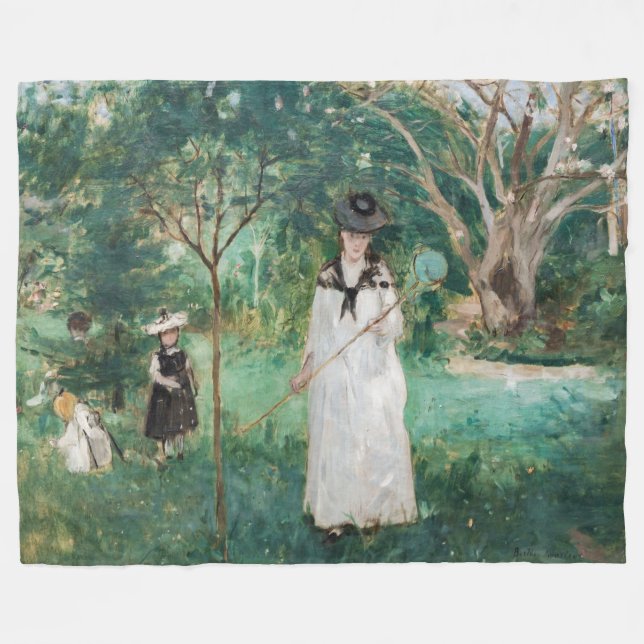 Berthe Morisot - The Butterfly Hunt Fleece Blanket (Front (Horizontal))