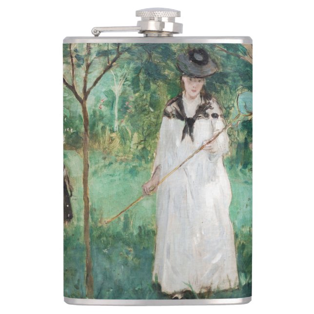 Berthe Morisot - The Butterfly Hunt Hip Flask (Front)
