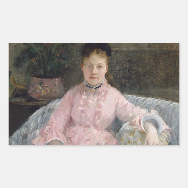 Berthe Morisot - The Pink Dress Rectangular Sticker (Front)
