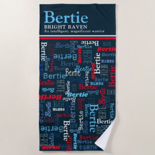 Bertie personalised name meaning red blue white Beach Towel