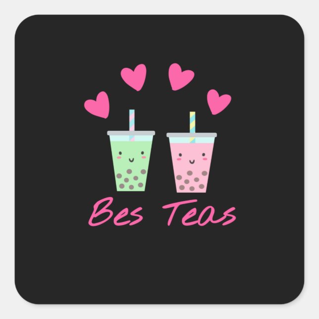 Bes Teas Besties Bubble Tea Cute Boba Best Friends Square Sticker (Front)
