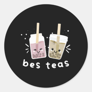 Bes Teas Besties Bubble Tea Kawaii Happy Boba Tea Classic Round Sticker