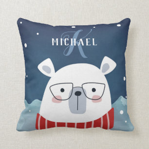 Bespectacled Polar Bear   Monogram Cushion