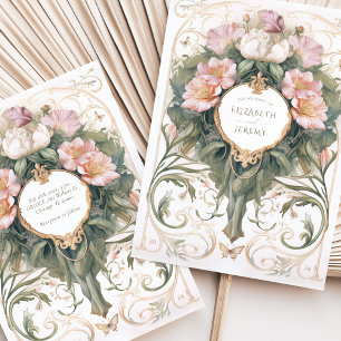 Bespoke Floral Butterfly Art Nouveau Wedding Invitation