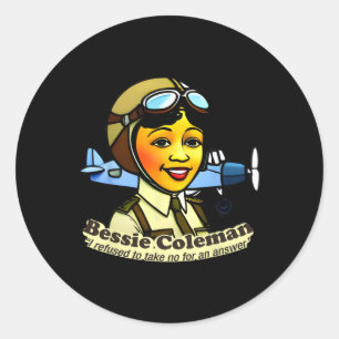 Bessie Coleman With Aeroplane Black History Month  Classic Round Sticker