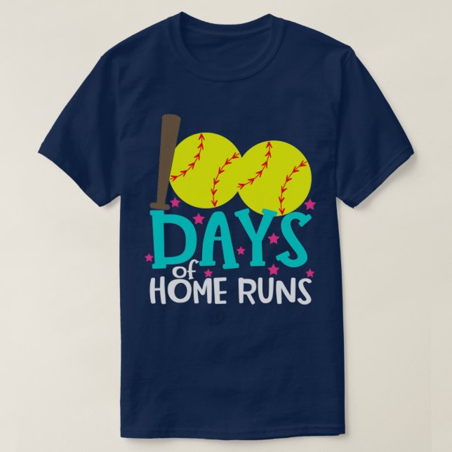 Best 100th Day of School Softball 100 Days of Home T-Shirt (Design Front)