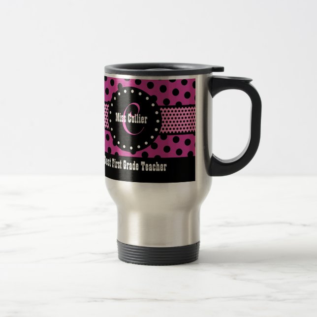 Best 1st GRADE TEACHER Monogram Pink Patterns V01 Travel Mug (Right)