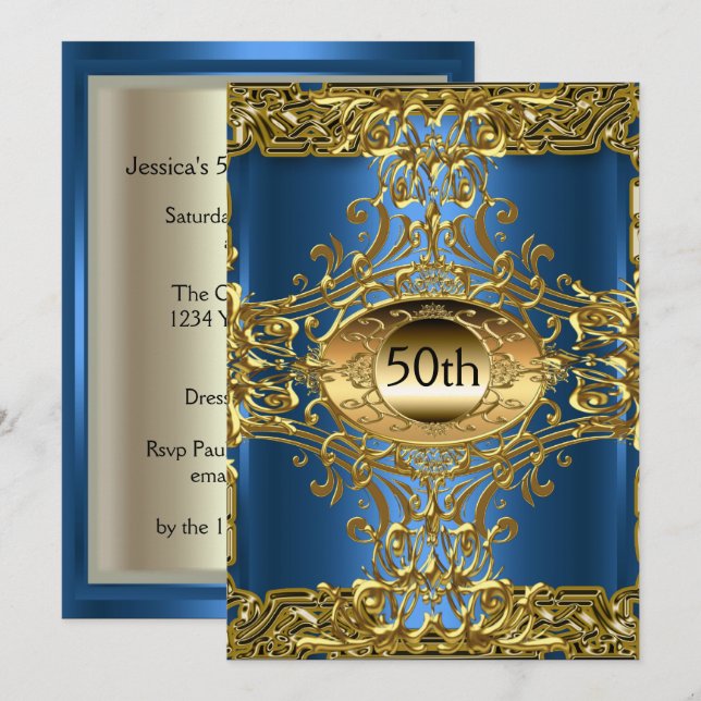 Best 50th Gold Birthday Party Invitation (Front/Back)