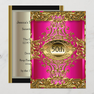 Best 50th Gold Hot Pink Birthday Party Invitation