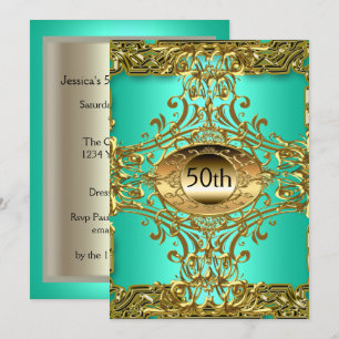Best 50th Gold Teal Birthday Party Invitation