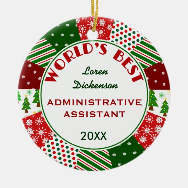Best Admin Asst Christmas gift Ceramic Tree Decoration (Front)