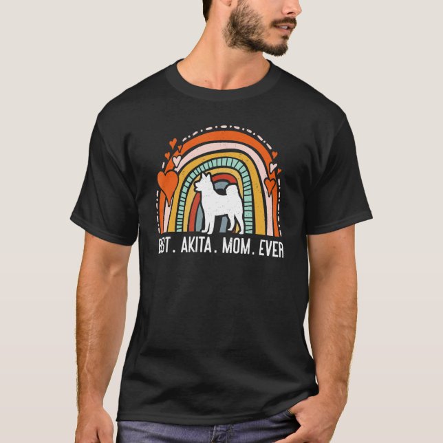 Best Akita Mum Ever Rainbow Dog Mum American Akita T-Shirt (Front)