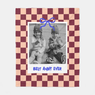 Best Aunt Auntie Birthday Custom Photo Checkered Fleece Blanket