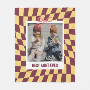 Best Aunt Auntie Birthday Gift Custom Photo Check Fleece Blanket