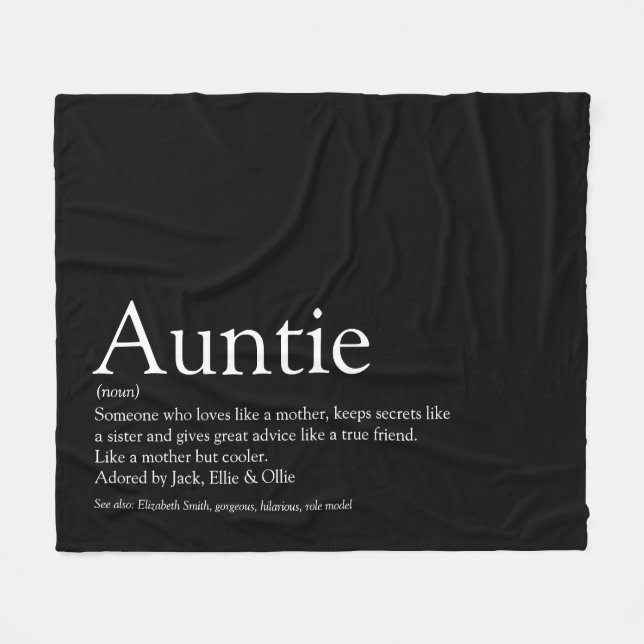 Best Aunt Auntie Definition Black and White Fun Fleece Blanket (Front (Horizontal))