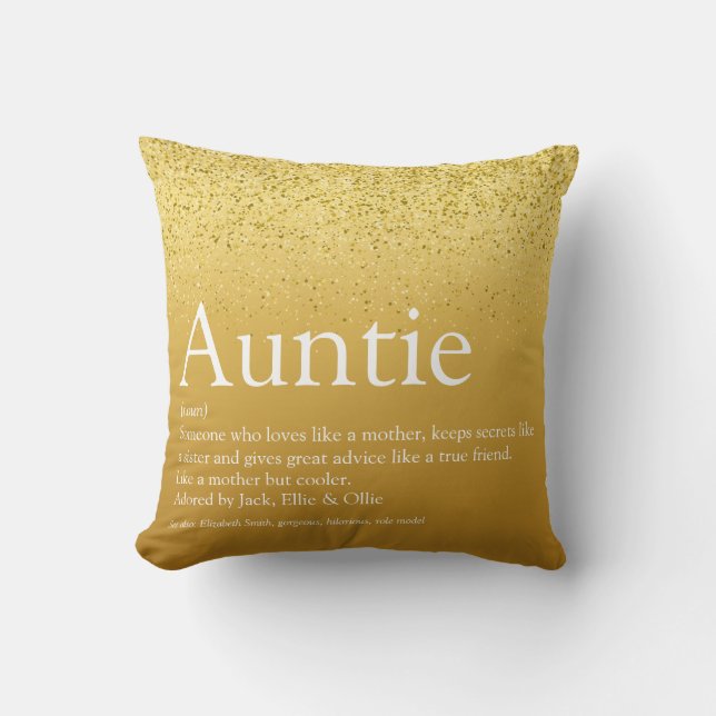 Best Aunt, Auntie Definition Gold Glitter Girly Cushion (Front)