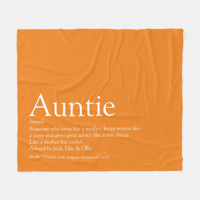Best Aunt Auntie Definition Orange Fun Fleece Blanket (Front (Horizontal))
