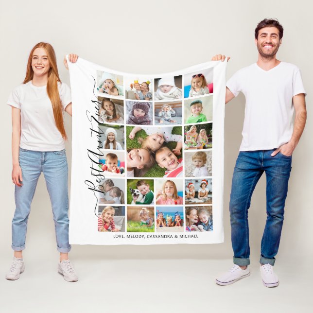 BEST AUNT EVER 21 Photo Collage Script Keepsake Fleece Blanket (In Situ)