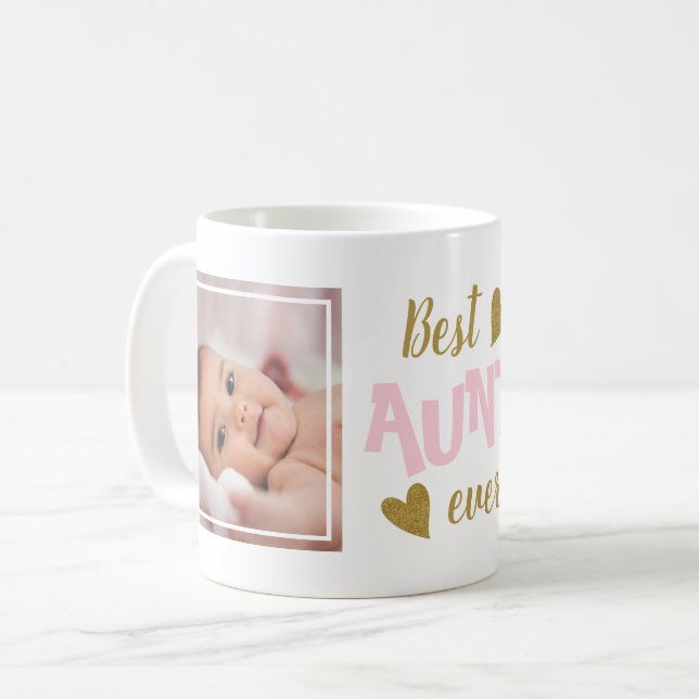 Best Aunt Ever 2 Photo Pink And Gold Coffee Mug (Front Left)