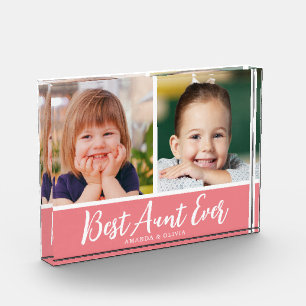 Best Aunt Ever 2 Picture Collage Pink Keepsake Photo Block