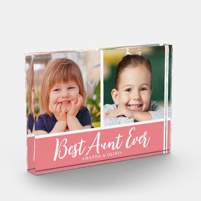 Best Aunt Ever 2 Picture Collage Pink Keepsake Photo Block (Left)