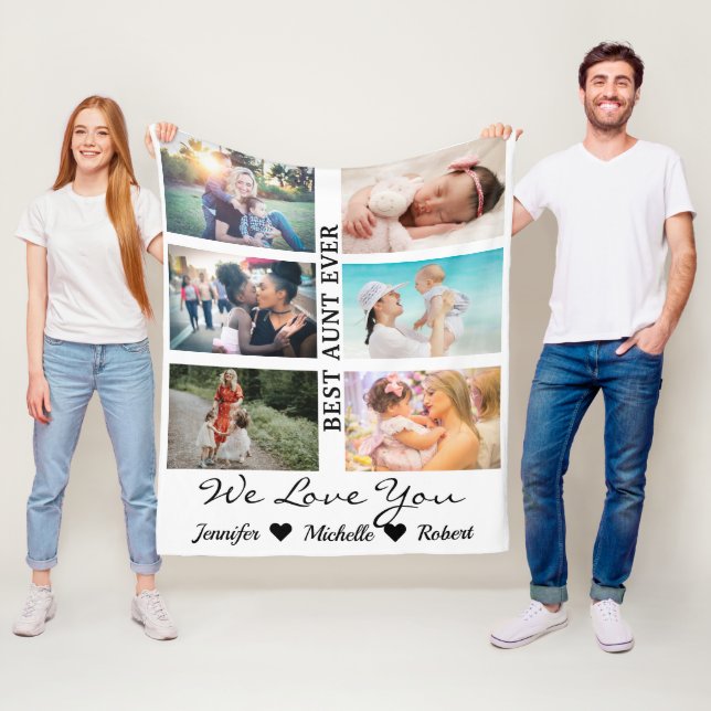 Best Aunt Ever Custom 6 Photo collage niece nephew Fleece Blanket (In Situ)