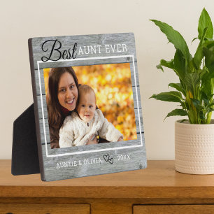 Best Aunt Ever Custom Photo Rustic Grey Wood Plaque
