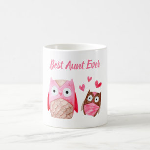 Best Aunt Ever Cute Owls Personalised Pink Coffee Mug