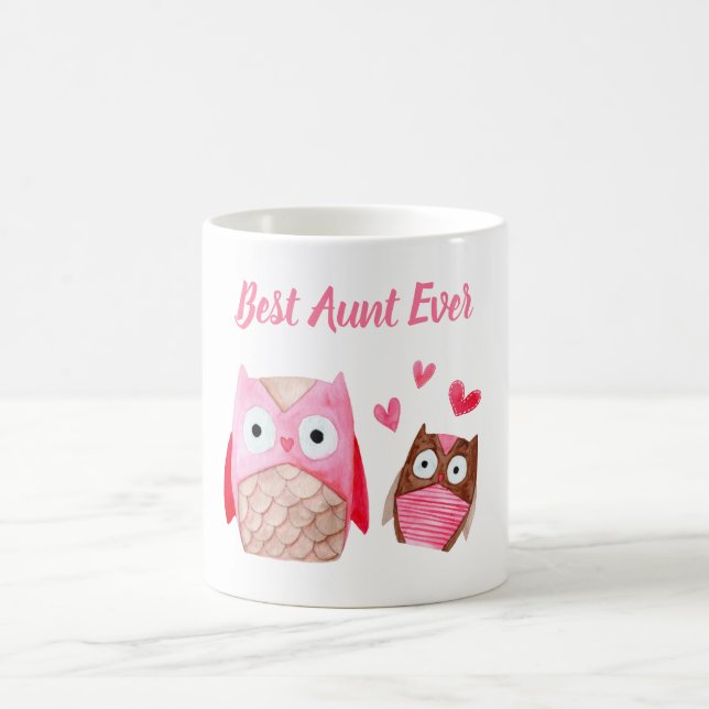 Best Aunt Ever Cute Owls Personalised Pink Coffee Mug (Center)