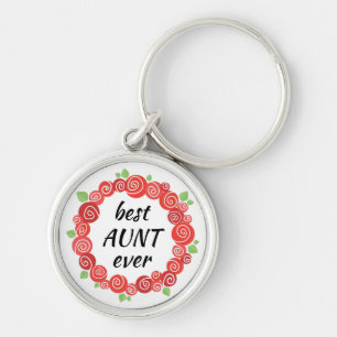 Best aunt ever, gift for auntie, red roses floral key ring