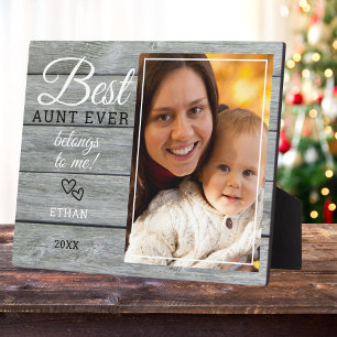 Best Aunt Ever Gift Photo Rustic Grey Wood     Plaque