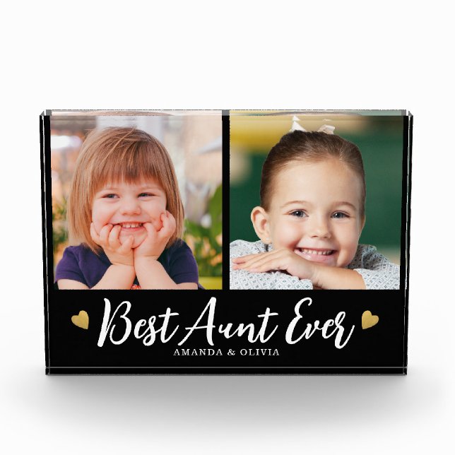 Best Aunt Ever Gold Heart Keepsake Black 2 Collage Photo Block (Front)