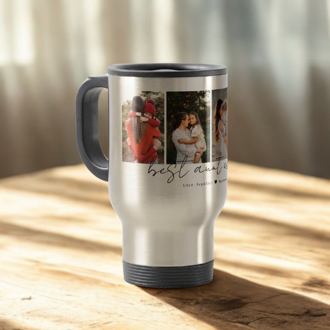 Best Aunt Ever Modern Script 4 Photos Collage Gift Travel Mug (Creator Uploaded)
