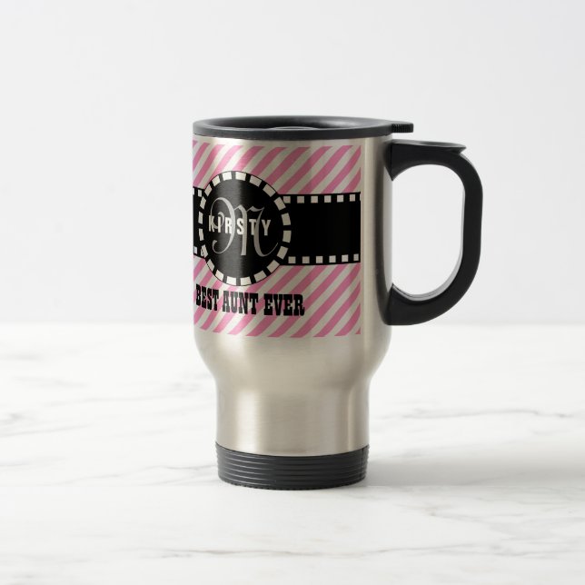 Best AUNT Ever Monogram with DIAGONAL STRIPES V05 Travel Mug (Right)