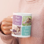 Best Aunt Ever Photos Coffee Mug<br><div class="desc">Celebrate a favourite aunt with this custom purple and teal design. You can add five family photos of nieces and nephews, personalise the expressions of "Best Aunt Ever" and "I Love You" or "We Love You, " and whether she is called Aunt, Auntie, Tia, etc., and her name. You can...</div>