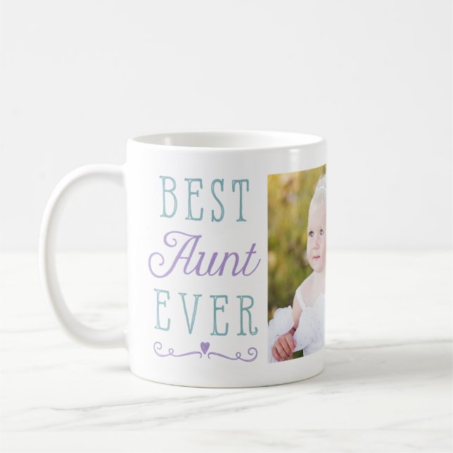 Best Aunt Ever Purple Teal Custom Photo Coffee Mug (Left)