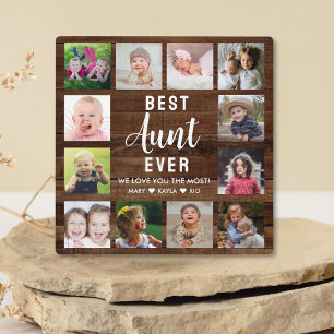 Best Aunt Ever Rustic Dark Wood  12 Photo Collage  Plaque