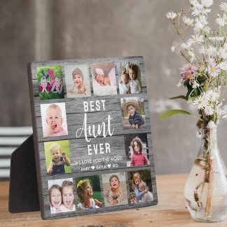 Best Aunt Ever Rustic Gray Wood 12 Photo Collage Plaque